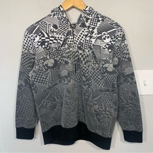 Y2K Skull Skateboards Gray/Black/White Full Zip Skater Hoodie Youth Large